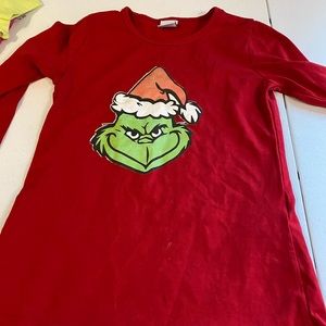 Red long sleeve t-shirt with grinch on front